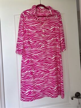 Jude Connally Pink and White Zebra-Print Shirt Dress
